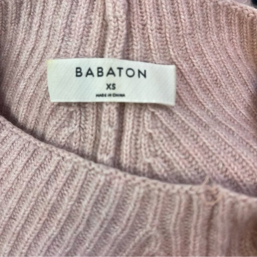 Babaton 'Chalmers' Light Pink Mock Neck Knit Sweater Size XS Linen/Wool Blend - Picture 9 of 10